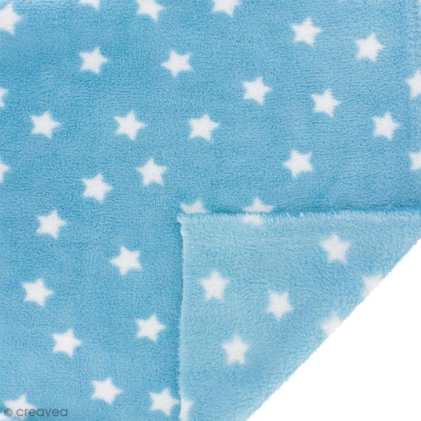 Tissu Doudou - Etoiles - Bleu - 100% polyester - Par 10 cm (sur mesure) - Photo n°1