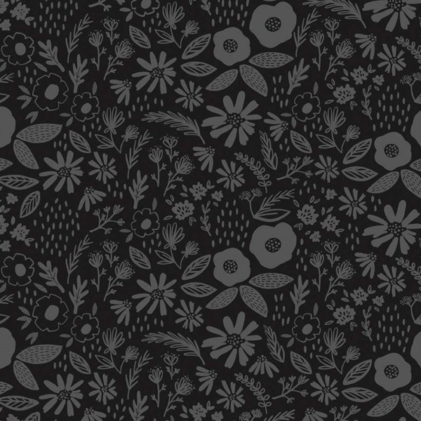Tissu patchwork brassée de fleurs gris métallisé fond noir - Juniper Dimensions:par 10 cm - Photo n°1