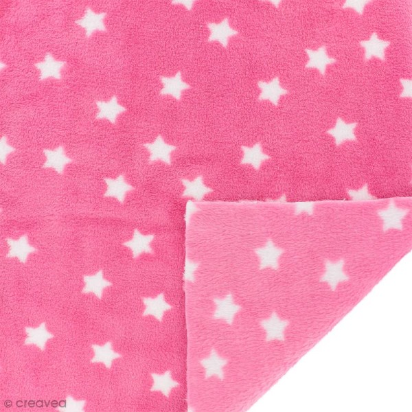 Tissu Doudou - Etoiles - Rose - 100% polyester - Par 10 cm (sur mesure) - Photo n°1