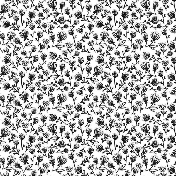 Tissu patchwork fleurs noires fond blanc - Juniper Dimensions:par 10 cm - Photo n°1