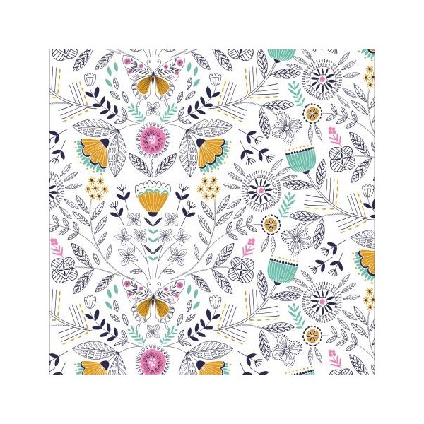 Tissu patchwork fleurs et papillons fond blanc - Summer Dance Dimensions:par 10 cm - Photo n°1