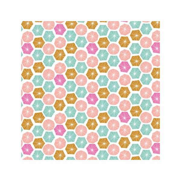 Tissu patchwork ronds et hexagones multico fond écru - Summer Dance Dimensions:par 10 cm - Photo n°1