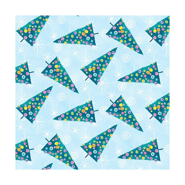 Tissu patchwork sapins de Noël fond bleu clair - By Golly, Get Jolly ! Dimensions:par 10 cm - Photo n°1