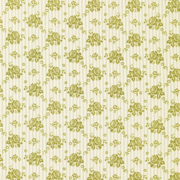 Tissu Tilda fleurs rayées vertes Emily Green Dimensions:par 10 cm - Photo n°1