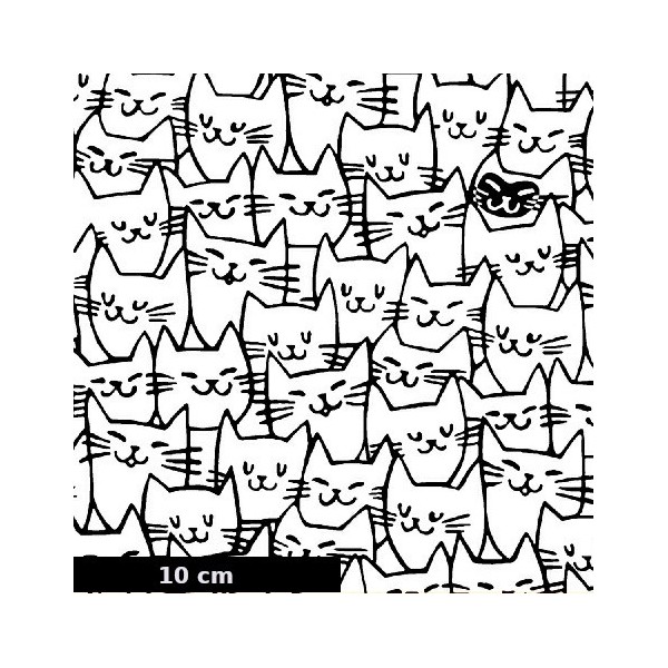 Tissu patchwork chats blancs contours noirs - Cat Happy Dimensions:par 10 cm - Photo n°1