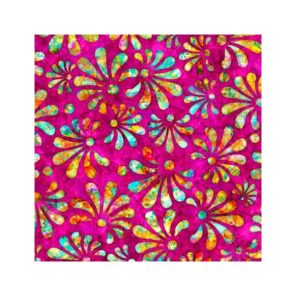 Tissu patchwork fleur stylisée fond fuchsia - Radiance Dimensions:par 10 cm - Photo n°1