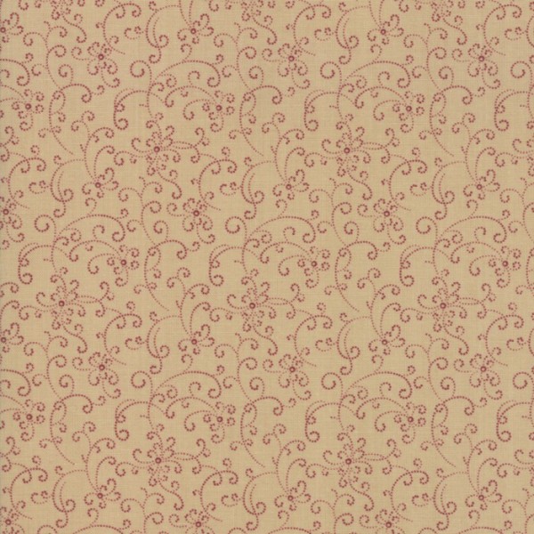 Tissu patchwork fines arabesques bordeaux fond beige - On Meadowlark Pond Dimensions:par 10 cm - Photo n°1