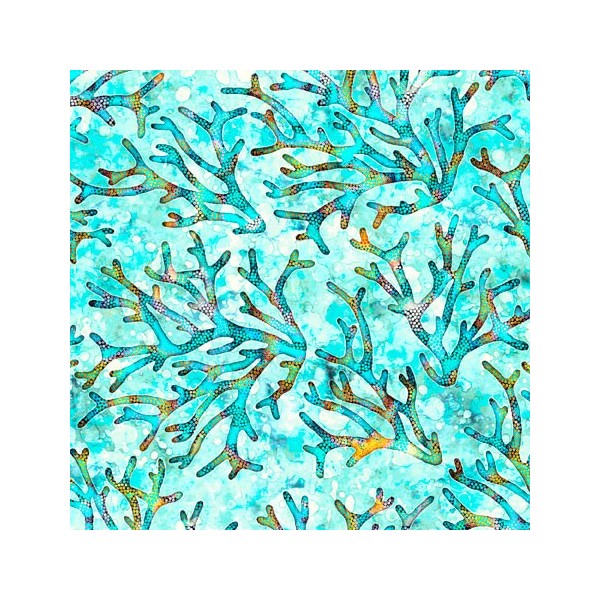 Tissu patchwork coraux bleu turquoise - Oceana Dimensions:par 10 cm - Photo n°1