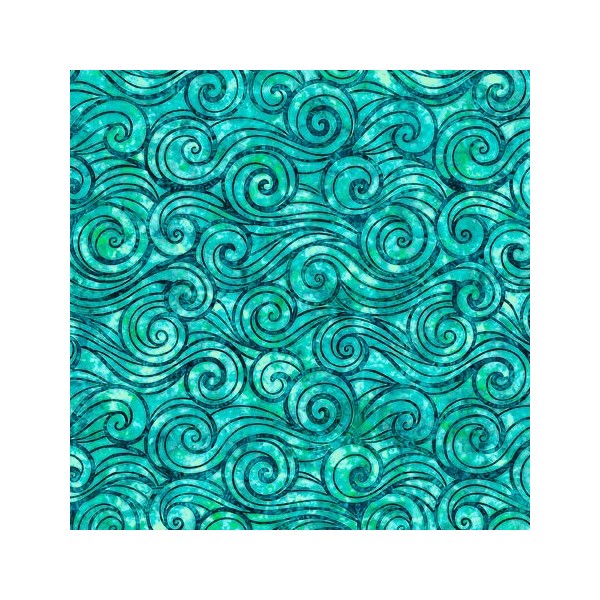 Tissu patchwork vagues turquoises - Oceana Dimensions:par 10 cm - Photo n°1