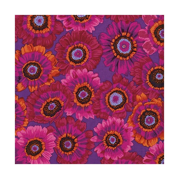 Tissu Philip Jacobs Marguerites rouges fond violet Painted Daisy PJ057 Dimensions:par 10 cm - Photo n°1
