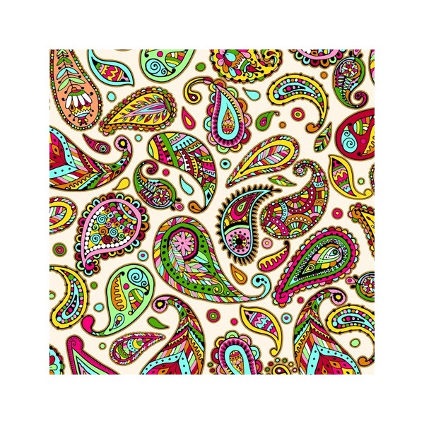 Tissu patchwork motif cachemire multico fond crème - Fiorella Dimensions:par 10 cm - Photo n°1