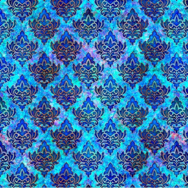 Tissu patchwork médaillon floral fond bleu - Pandora Dimensions:par 10 cm - Photo n°1