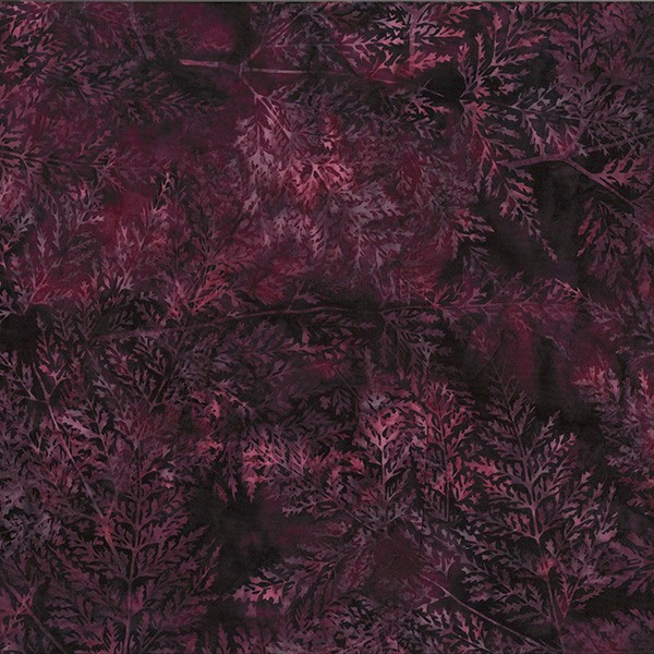 Tissu batik grandes feuilles prune ton sur ton Dimensions:par 10 cm - Photo n°1