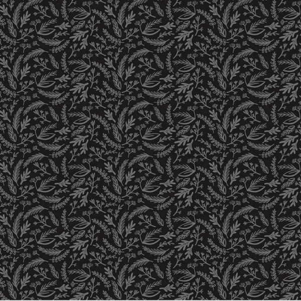 Tissu patchwork fougères gris métallisé fond noir - Juniper Dimensions:par 10 cm - Photo n°1