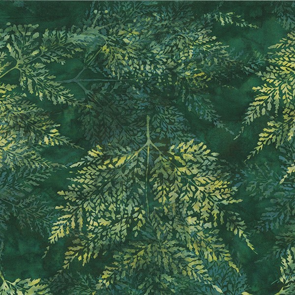Tissu batik grandes feuilles fond vert foncé Dimensions:par 10 cm - Photo n°1