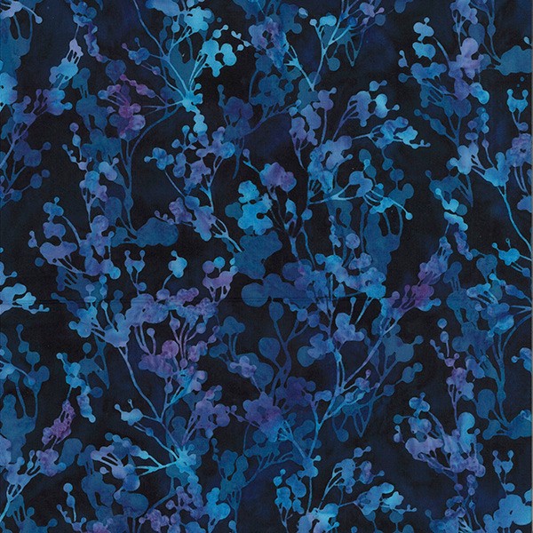 Tissu batik feuillage bleu et violet fond marine Dimensions:par 10 cm - Photo n°1