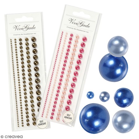 Demi-perles nacrées adhésives - 2 à 8 mm - 140 pcs