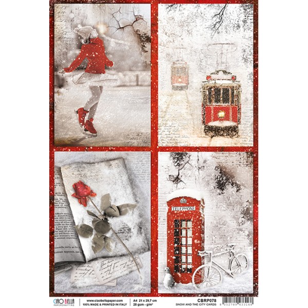 1 feuille de papier de riz 21 x 29,7 cm découpage collage CIAO BELLA SNOW AND THE CITY CARDS - Photo n°1