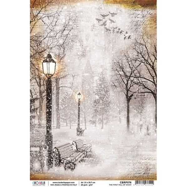 1 feuille de papier de riz 21 x 29,7 cm découpage collage CIAO BELLA THE FIRST FALL OF SNOW - Photo n°1