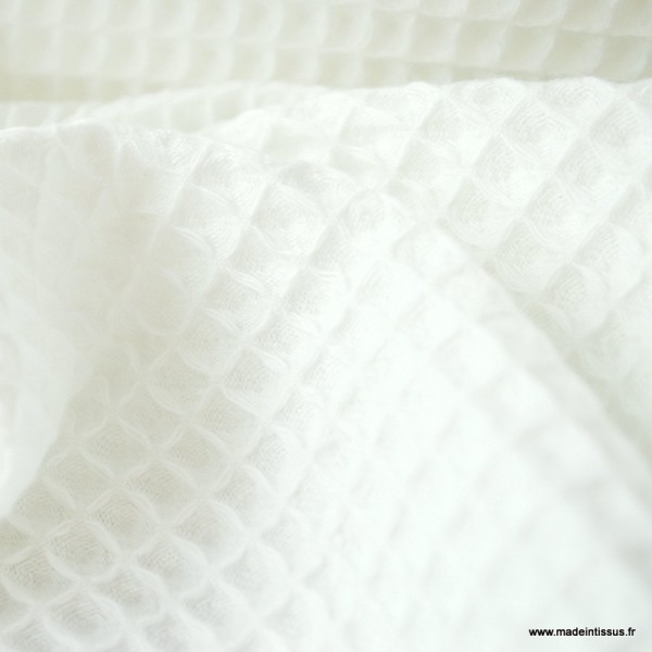 Tissu nid d'abeille Blanc - Oeko tex - Photo n°3