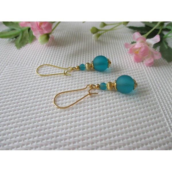 Kit de boucles d'oreilles apprêts dorés et perles en verre turquoise - Photo n°1