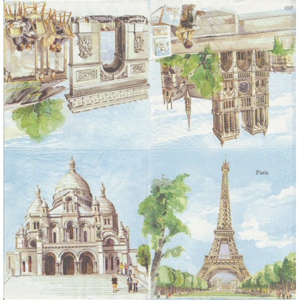 4 Serviettes en papier Paris Monuments Arc Triomphe Tour Eiffel Format Lunch Decoupage L-443200 IHR - Photo n°2