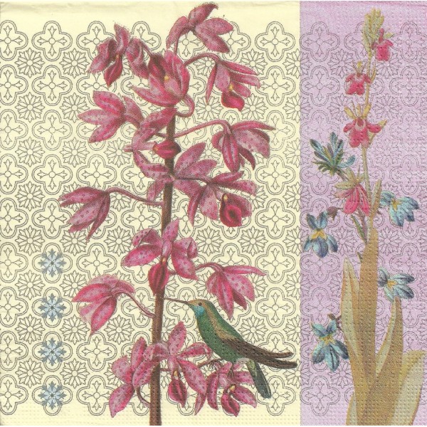4 Serviettes en papier Orchidée et Colibri Asie Format Lunch Decoupage Decopatch 5817 PPD - Photo n°2