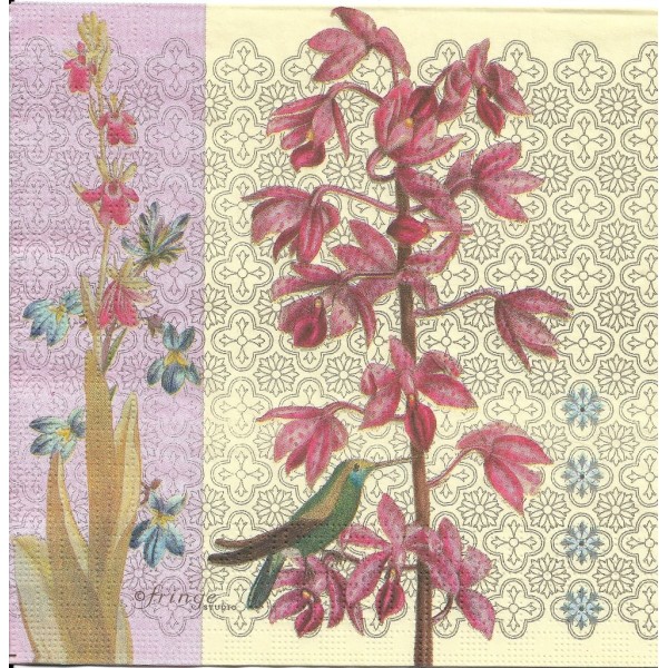 4 Serviettes en papier Orchidée et Colibri Asie Format Lunch Decoupage Decopatch 5817 PPD - Photo n°1