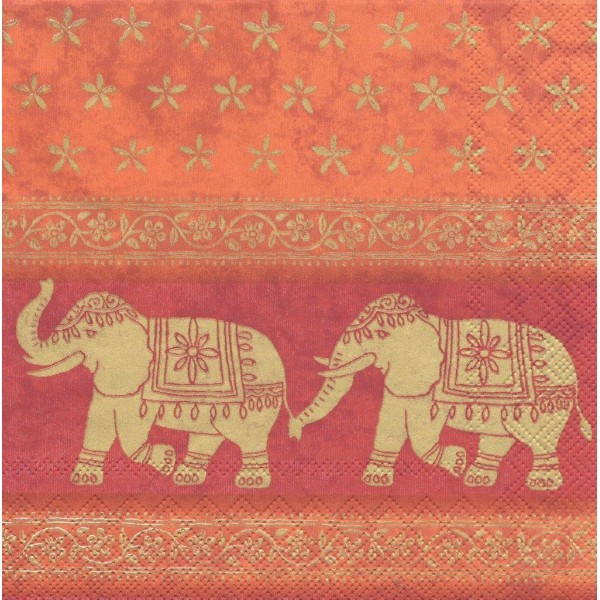 4 Serviettes en papier éléphant Inde Marani Format Lunch Decoupage Decopatch L-87210 IHR - Photo n°1