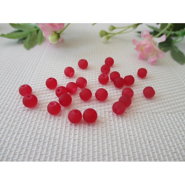 Perles en verre givré 6 mm rouge x 20 - Photo n°1