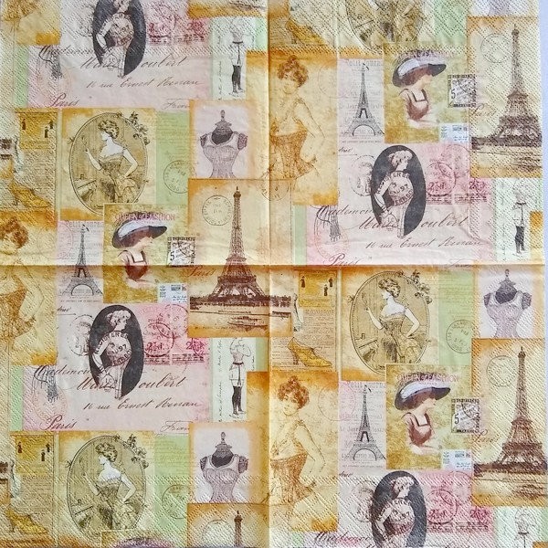 4 serviettes en papier découpage collage 33 cm VINTAGE RETRO PARIS - Photo n°2