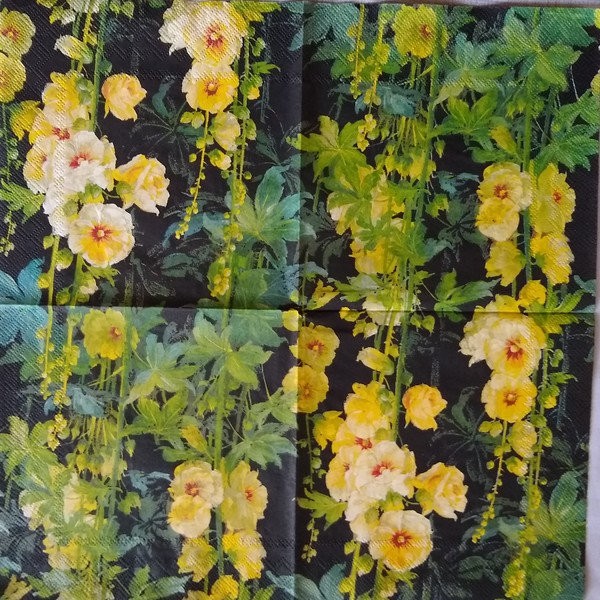 4 serviettes en papier découpage collage 33 cm FLEUR JAUNE FOND NOIR 647 - Photo n°2
