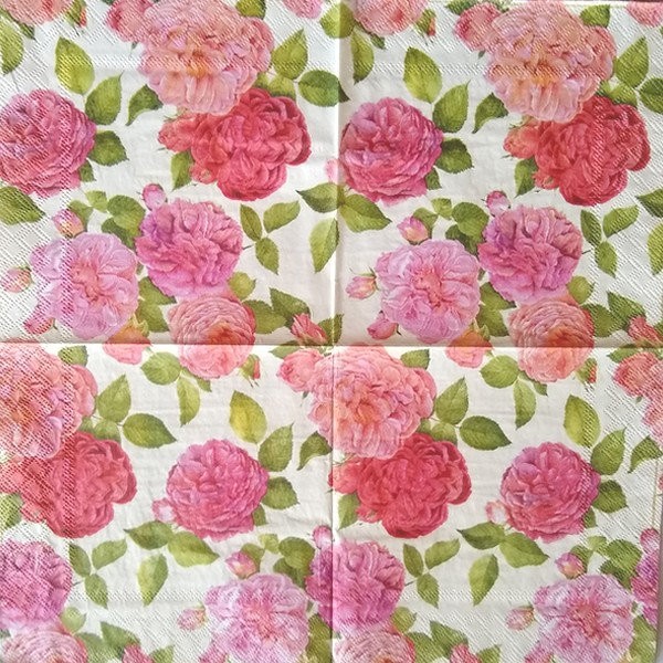 4 serviettes en papier découpage collage 33 cm FLEUR ROSE 640 - Photo n°2