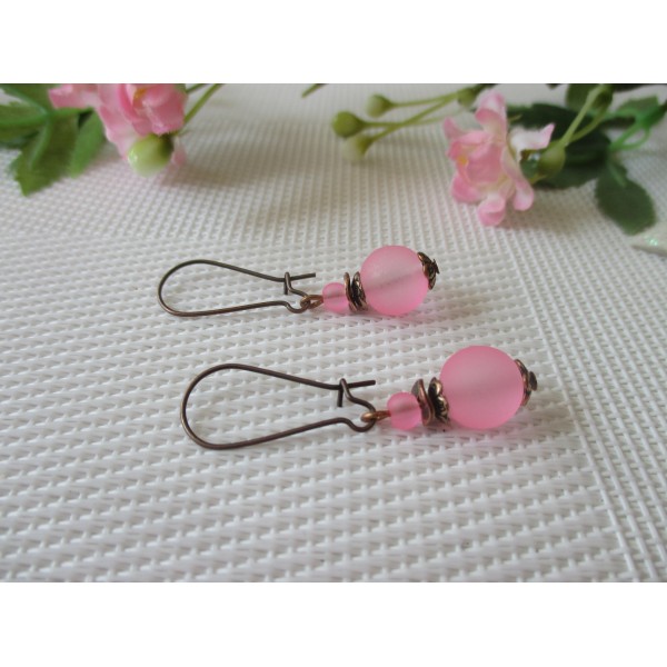 Kit boucles d'oreilles perle rose et apprêts cuivre rouge - Photo n°1