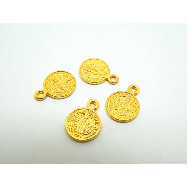 5 Breloques rondes symbole religieux - laiton doré - 13*9.5mm - Photo n°1