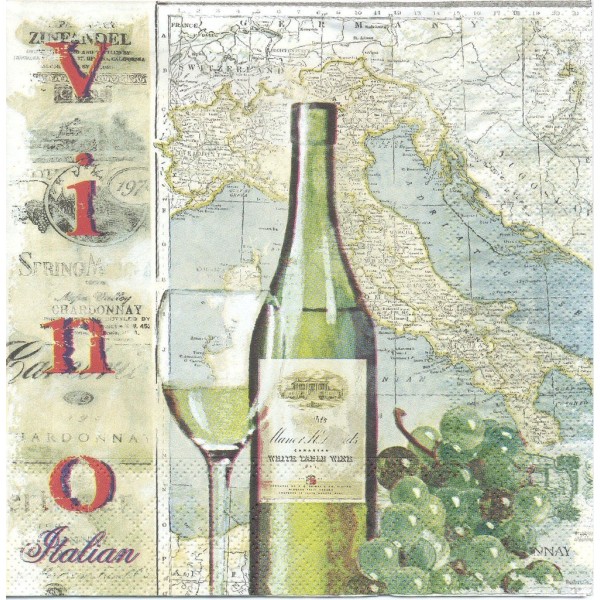 4 Serviettes en papier Vin Blanc Carte Italie Format Lunch Decoupage Decopatch 2572-7518-45 Stewo - Photo n°1