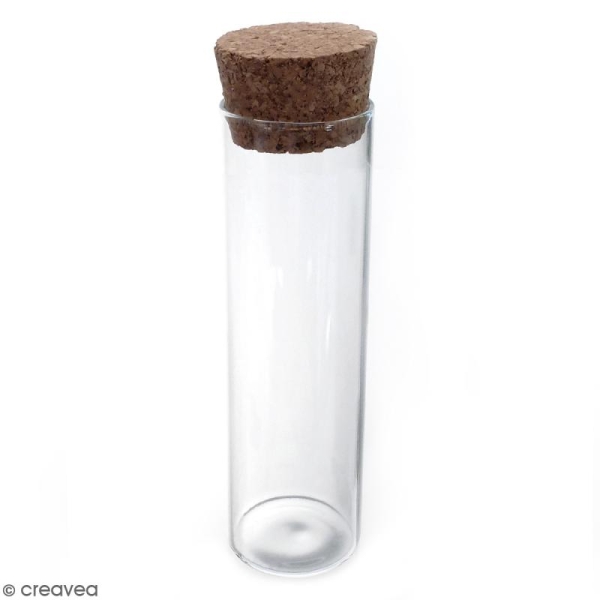 Mini flacon en verre - Tube 8 cm avec bouchon en liège - Photo n°1