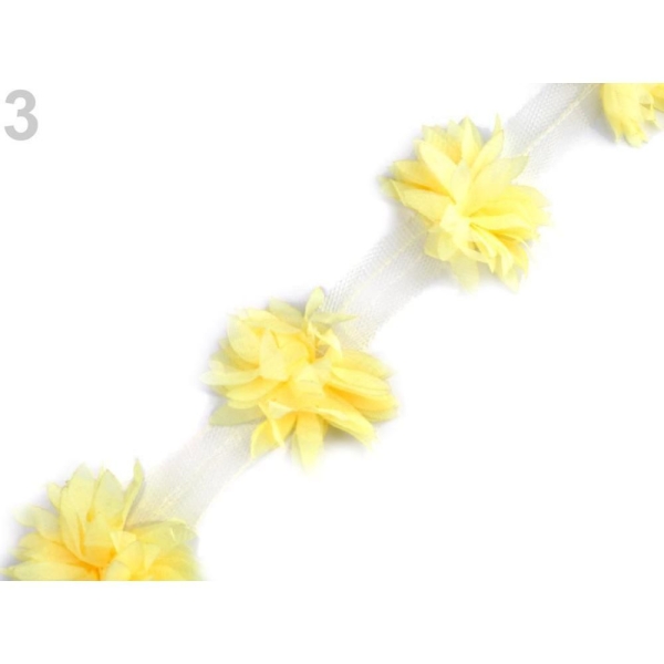 9m 3 Blanc Jaune Tresse Parage Sur Tulle, Fleurs Largeur 60mm, les Vêtements, les Tresses Et les Aut - Photo n°1