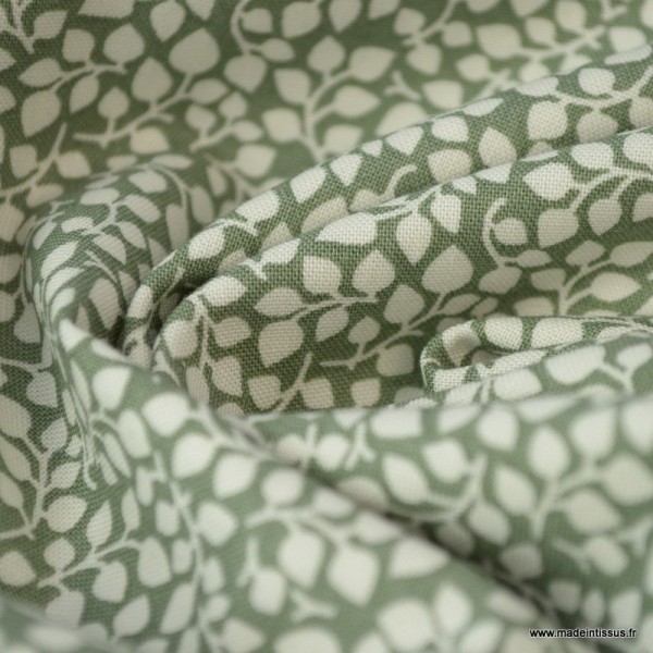 Tissu coton Feuilles Vert - Photo n°3