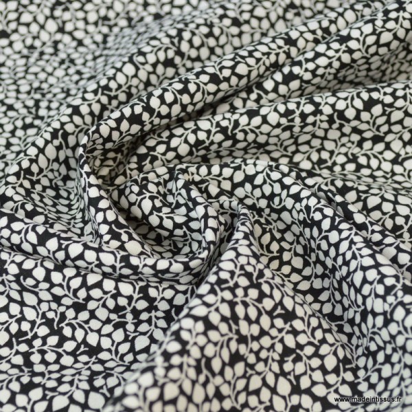 Tissu coton Feuilles Noir et Blanc - Photo n°2