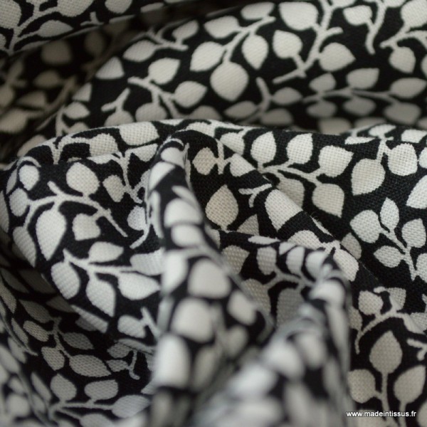 Tissu coton Feuilles Noir et Blanc - Photo n°3