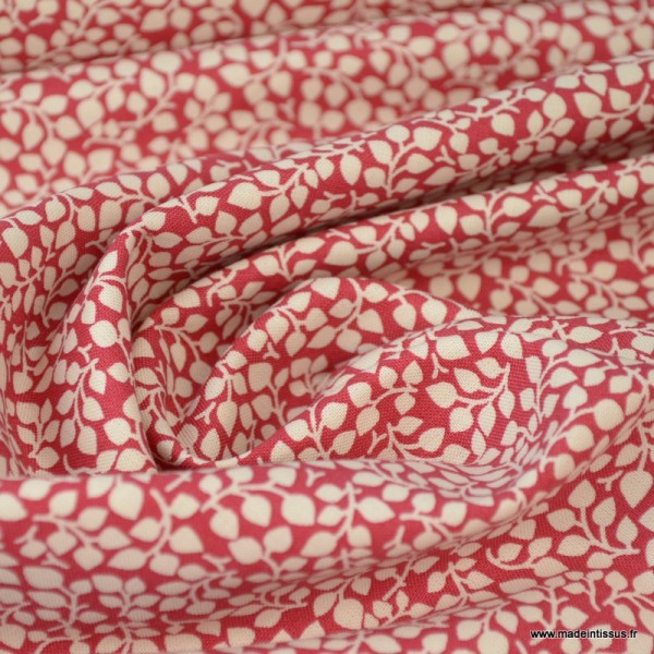 Tissu coton Feuilles Rouge et Blanc - Photo n°2