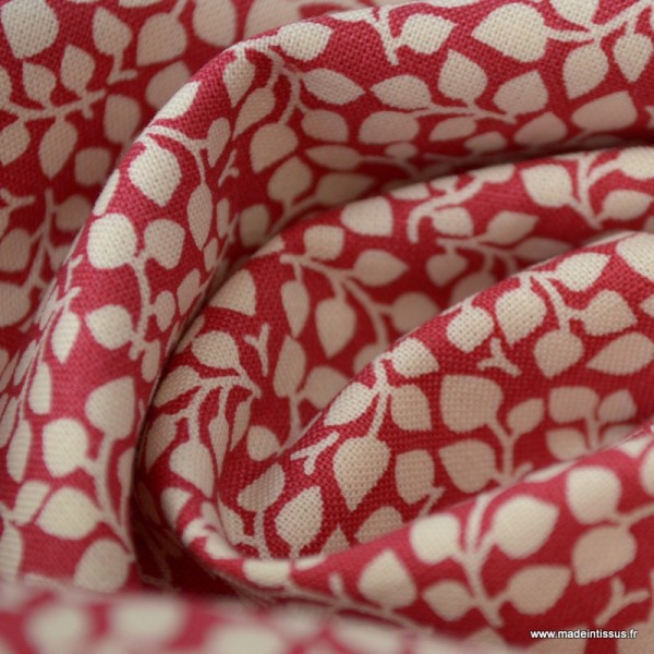 Tissu coton Feuilles Rouge et Blanc - Photo n°3