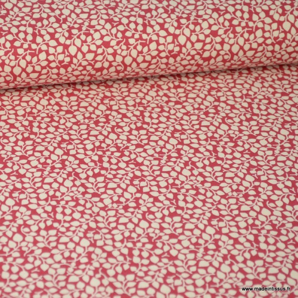 Tissu coton Feuilles Rouge et Blanc - Photo n°1