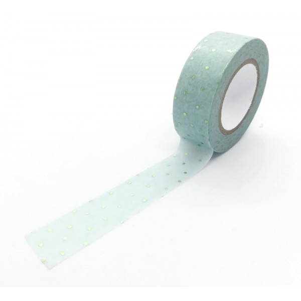 Rouleau Washi Tape 10m - Mint pois vert métallisé HYGGE PLANTS - Photo n°1