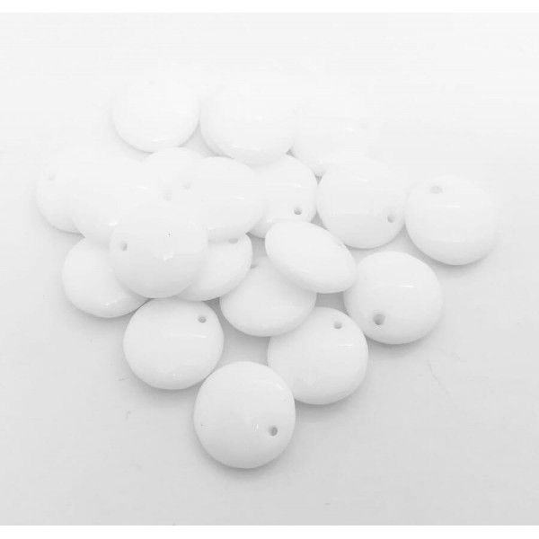 10x Perles Lentilles en verre Tchèque 12mm OPAQUE WHITE - Photo n°2