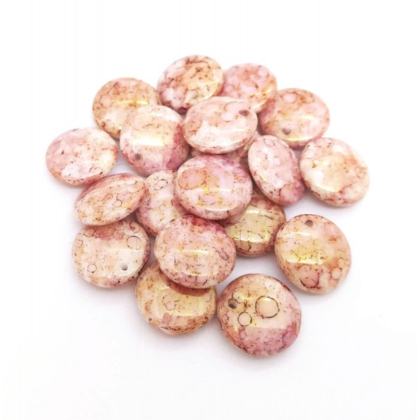10x Perles Lentilles en verre Tchèque 12mm ROSE ANTIQUE OPAQUE LUSTER - Photo n°2