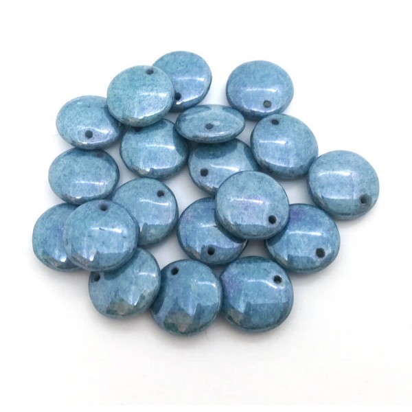 10x Perles Lentilles en verre Tchèque 12mm CHALK BLUE OPAQUE LUSTER - Photo n°2