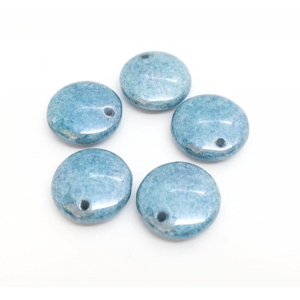 10x Perles Lentilles en verre Tchèque 12mm CHALK BLUE OPAQUE LUSTER - Photo n°1