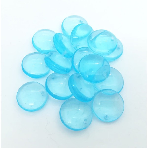 10x Perles Lentilles en verre Tchèque 12mm TURQUOISE TRANSPARENT - Photo n°2